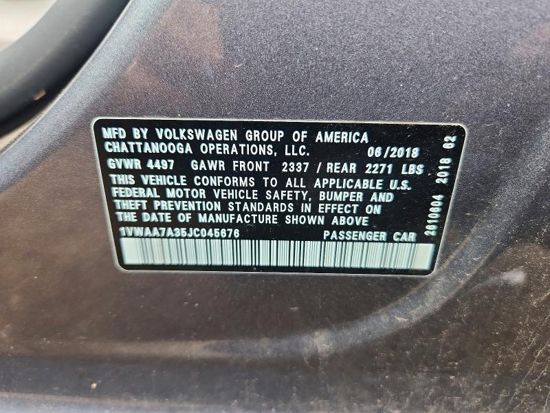 Aukcja sprzedaży 2018 Volkswagen Passat, vin: 1VWAA7A35JC045676, numer aukcji: 70983646