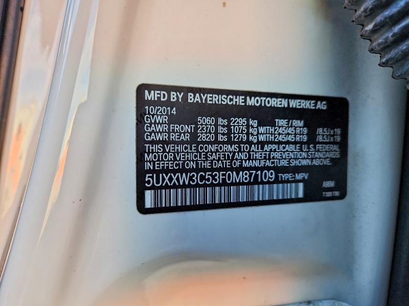 71447036 :رقم المزاد ، 5UXXW3C53F0M87109 vin ، 2015 Bmw X4 مزاد بيع