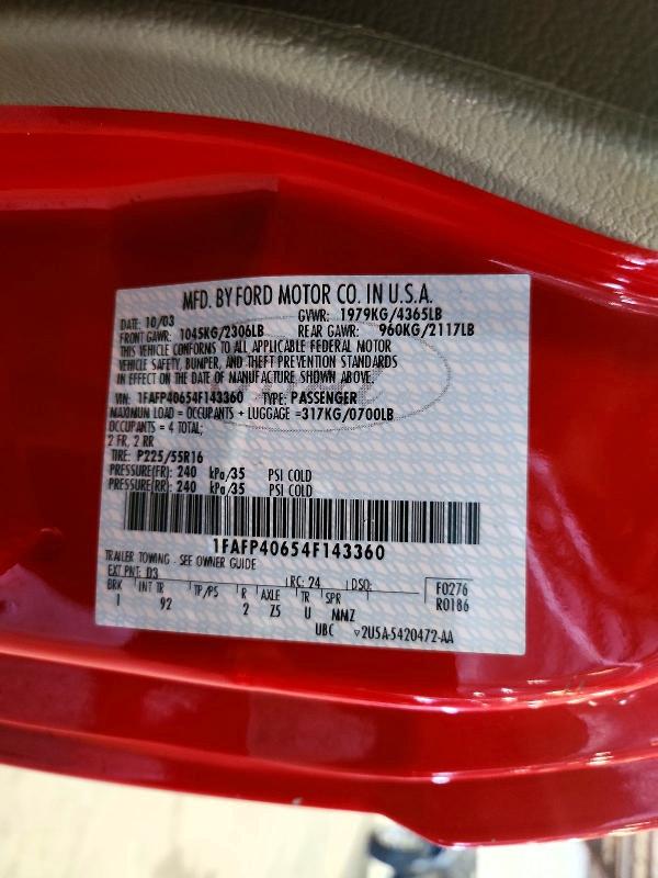 Aukcja sprzedaży 2004 Ford Mustang, vin: 1FAFP40654F143360, numer aukcji: 72814486