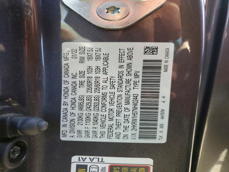 Aukcja sprzedaży 2022 Honda Cr-v, vin: 2HKRW1H57NH402443, numer aukcji: 71225566