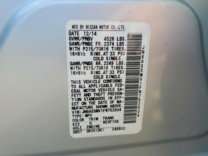 Продаж на аукціоні авто 2015 Nissan Rogue Select, vin: JN8AS5MV1FW752804, номер лоту: 71562506