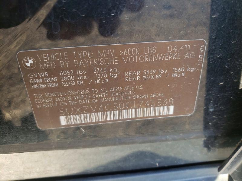 71611476 :رقم المزاد ، 5UXZV4C50CL745338 vin ، 2012 Bmw X5 مزاد بيع