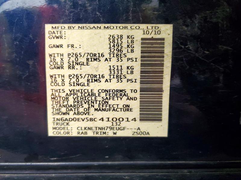 70773446 :رقم المزاد ، 1N6AD0EV5BC410014 vin ، 2011 Nissan Frontier مزاد بيع