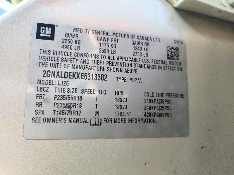 73736126 :رقم المزاد ، 2GNALDEKXE6313382 vin ، 2014 Chevrolet Equinox مزاد بيع