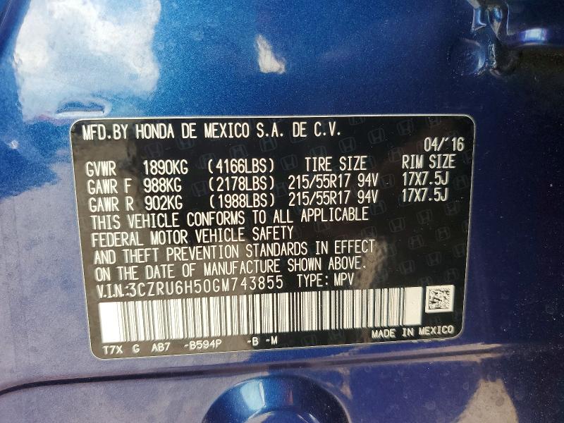 Aukcja sprzedaży 2016 Honda Hr-v, vin: 3CZRU6H50GM743855, numer aukcji: 71478826