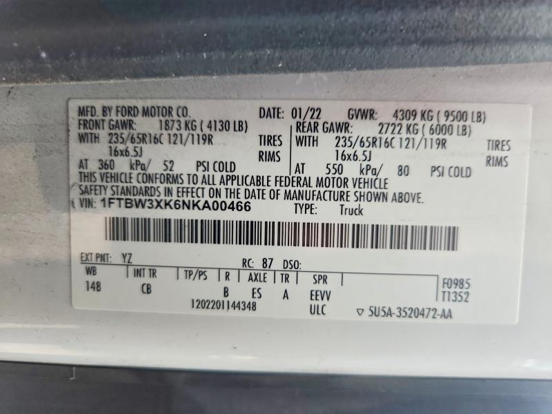 69025066 :رقم المزاد ، 1FTBW3XK6NKA00466 vin ، 2022 Ford Transit مزاد بيع