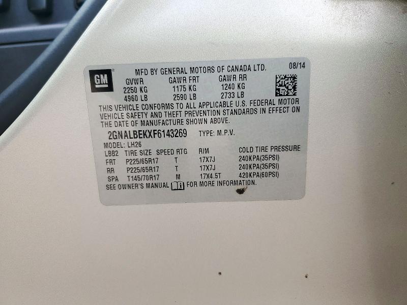 72204236 :رقم المزاد ، 2GNALBEKXF6143269 vin ، 2015 Chevrolet Equinox مزاد بيع