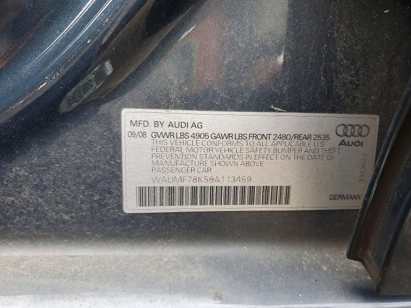 2009 Audi A4 მანქანა იყიდება აუქციონზე, vin: WAUMF78K59A113459, აუქციონის ნომერი: 72461346