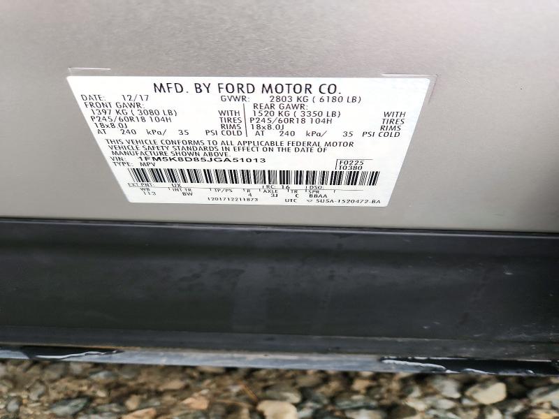 Aukcja sprzedaży 2018 Ford Explorer, vin: 1FM5K8D85JGA51013, numer aukcji: 72578216