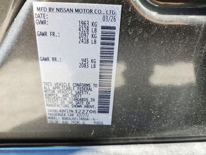 Продаж на аукціоні авто 2026 Nissan Altima, vin: 1N4BL4DV1TN322706, номер лоту: 72576656