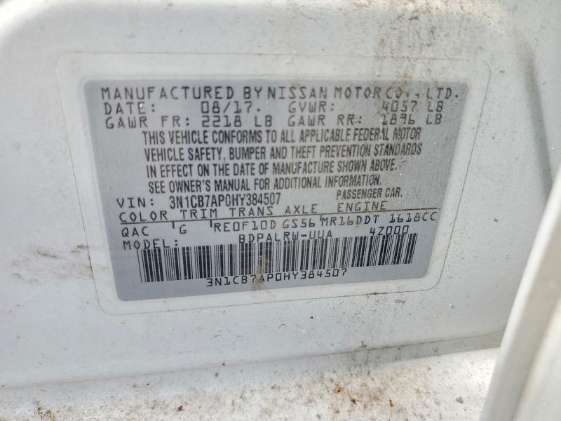 Продаж на аукціоні авто 2017 Nissan Sentra, vin: 3N1CB7AP0HY384507, номер лоту: 71441476