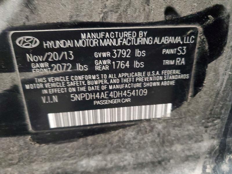 2013 Hyundai Elantra მანქანა იყიდება აუქციონზე, vin: 5NPDH4AE4DH454109, აუქციონის ნომერი: 70948966