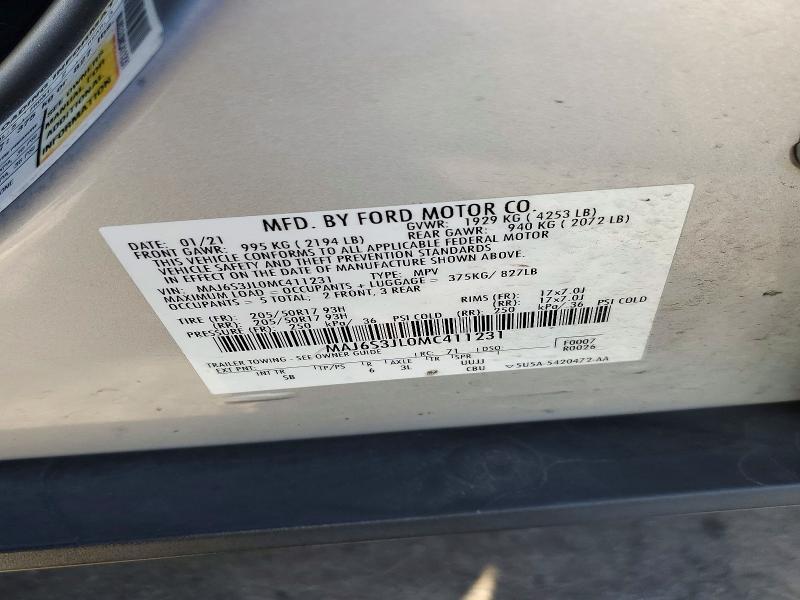 Продаж на аукціоні авто 2021 Ford Ecosport, vin: MAJ6S3JL0MC411231, номер лоту: 71850876