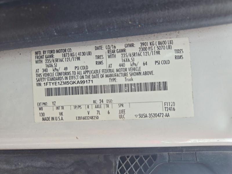 2016 Ford Transit მანქანა იყიდება აუქციონზე, vin: 1FTYE1ZM5GKA99171, აუქციონის ნომერი: 71195476