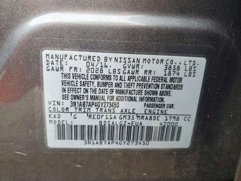 Продажа на аукционе авто 2016 Nissan Sentra, vin: 3N1AB7AP4GY273450, номер лота: 72011796
