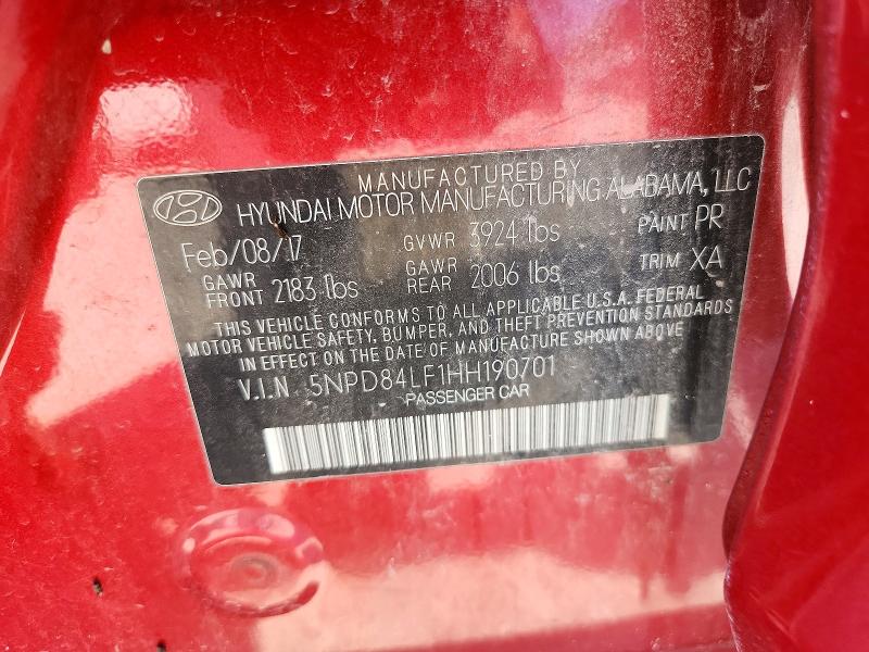 Продаж на аукціоні авто 2017 Hyundai Elantra, vin: 5NPD84LF1HH190701, номер лоту: 72492166