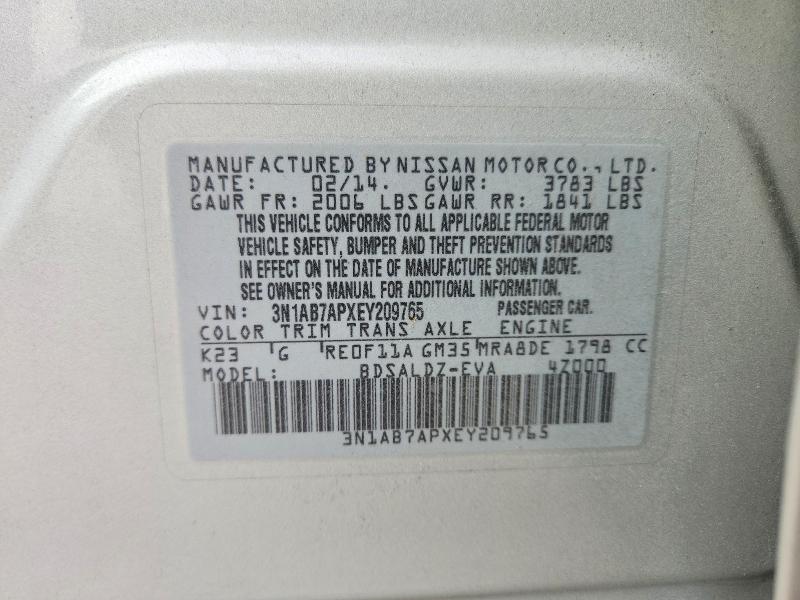 2014 Nissan Sentra მანქანა იყიდება აუქციონზე, vin: 3N1AB7APXEY209765, აუქციონის ნომერი: 71451316
