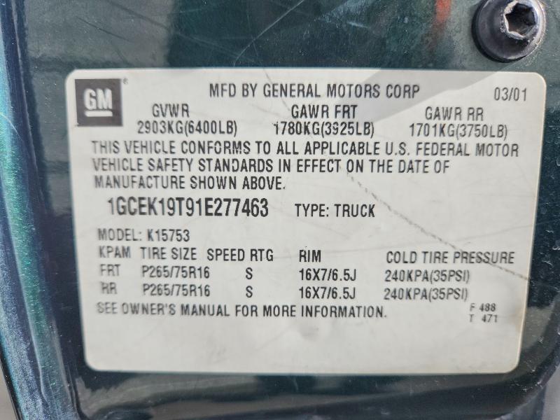 Продаж на аукціоні авто 2001 Chevrolet Silverado, vin: 1GCEK19T91E277463, номер лоту: 72048276