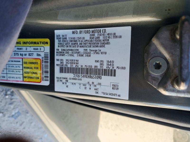 Aukcja sprzedaży 2017 Lincoln Mkz, vin: 3LN6L5A9XHR651090, numer aukcji: 73190086