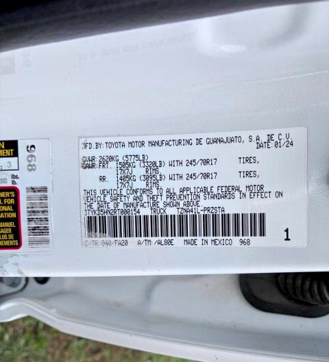 2024 Toyota Tacoma მანქანა იყიდება აუქციონზე, vin: 3TYKD5HN2RT000154, აუქციონის ნომერი: 71629716