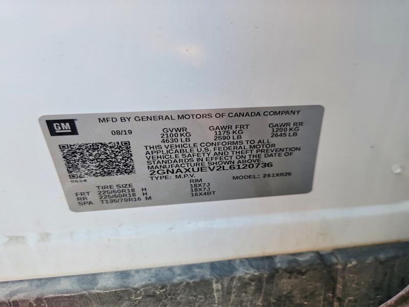 71173596 :رقم المزاد ، 2GNAXUEV2L6120736 vin ، 2020 Chevrolet Equinox مزاد بيع