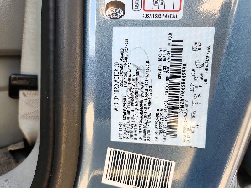 2005 Ford Freestar მანქანა იყიდება აუქციონზე, vin: 2FMZA50665BA45998, აუქციონის ნომერი: 71455276