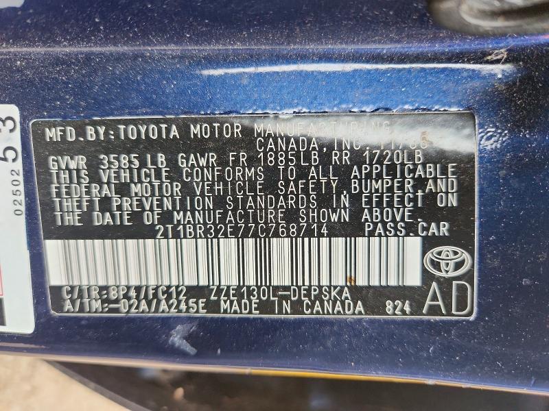 71350666 :رقم المزاد ، 2T1BR32E77C768714 vin ، 2007 Toyota Corolla مزاد بيع