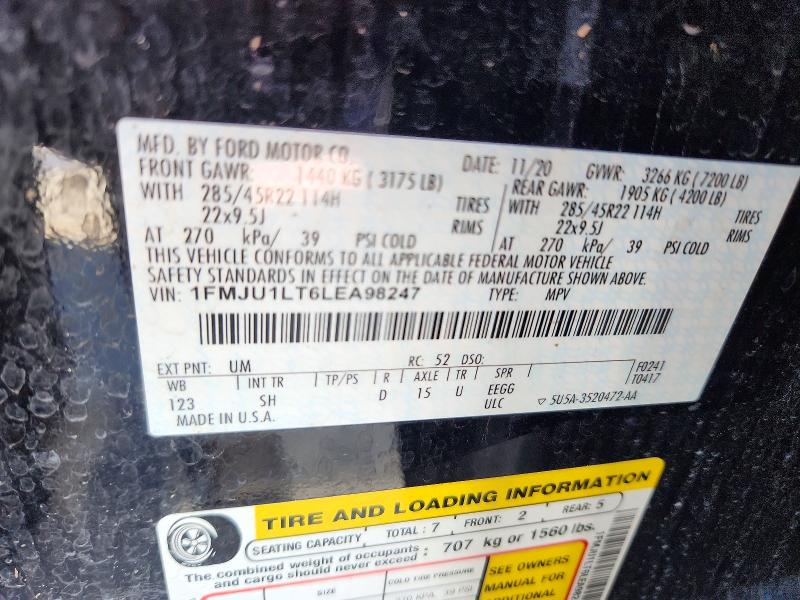 2020 Ford Expedition მანქანა იყიდება აუქციონზე, vin: 1FMJU1LT6LEA98247, აუქციონის ნომერი: 72003626