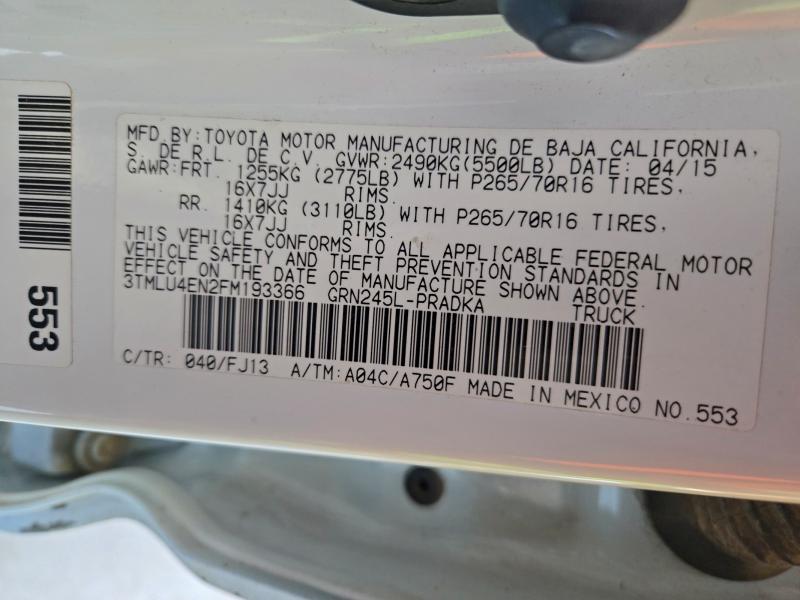 71892446 :رقم المزاد ، 3TMLU4EN2FM193366 vin ، 2015 Toyota Tacoma مزاد بيع
