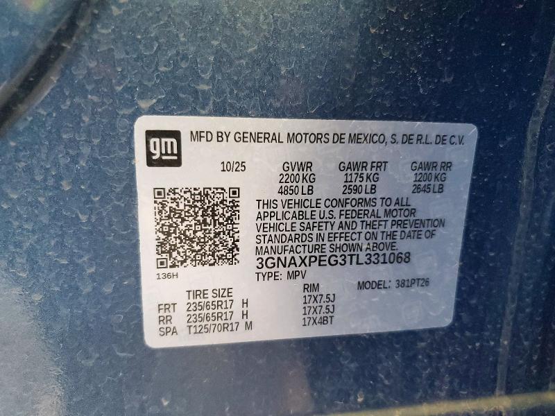 Продаж на аукціоні авто 2026 Chevrolet Equinox, vin: 3GNAXPEG3TL331068, номер лоту: 72754036
