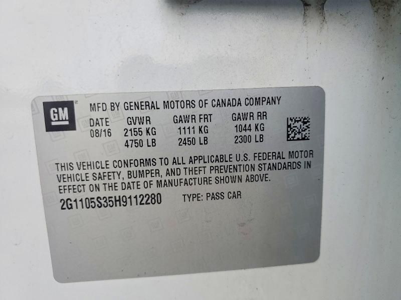 2017 Chevrolet Impala მანქანა იყიდება აუქციონზე, vin: 2G1105S35H9112280, აუქციონის ნომერი: 71615066