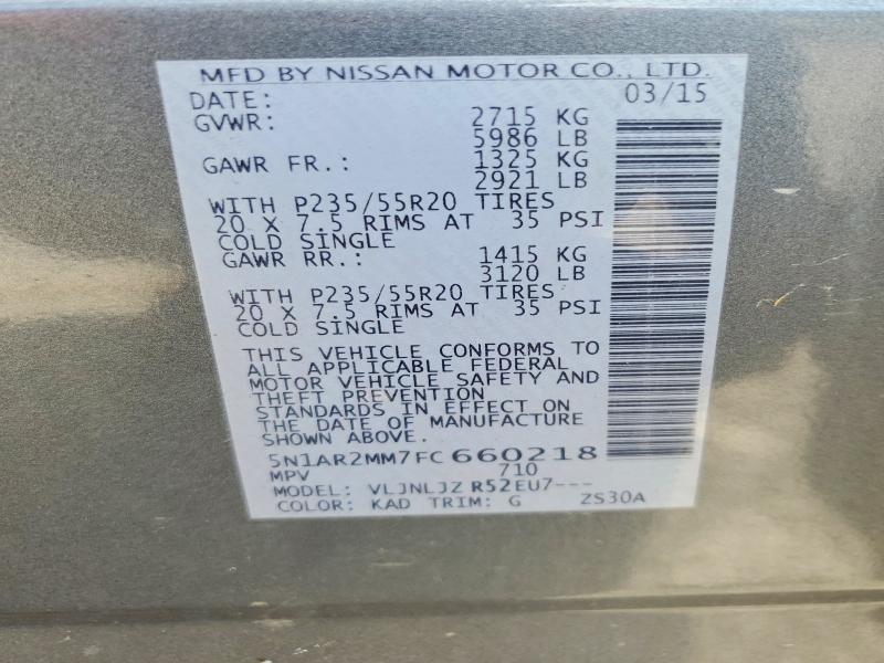 Aukcja sprzedaży 2015 Nissan Pathfinder, vin: 5N1AR2MM7FC660218, numer aukcji: 71410186