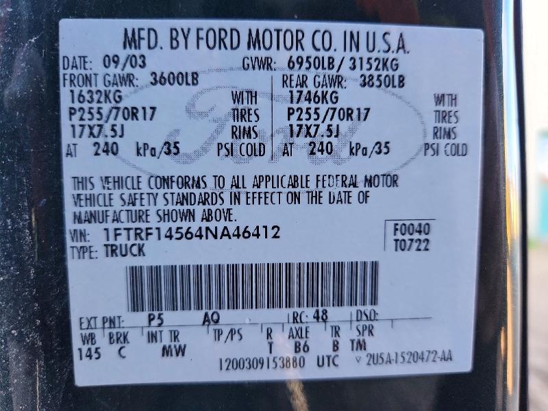 Aukcja sprzedaży 2004 Ford F150, vin: 1FTRF14564NA46412, numer aukcji: 70934536