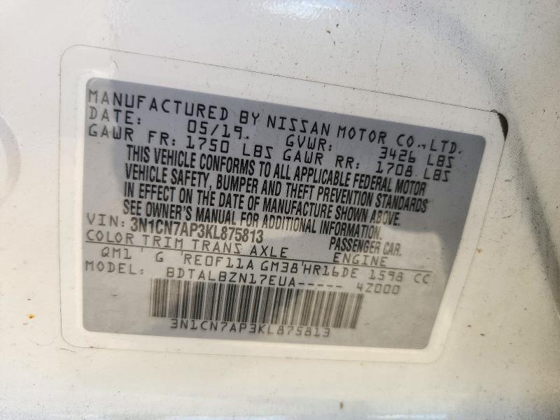 Aukcja sprzedaży 2019 Nissan Versa, vin: 3N1CN7AP3KL875813, numer aukcji: 70786506