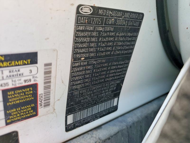 2016 Land Rover Range Rover Sport მანქანა იყიდება აუქციონზე, vin: SALWG2VF2GA642523, აუქციონის ნომერი: 71489966