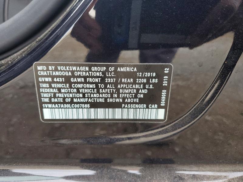 Продажа на аукционе авто 2020 Volkswagen Passat, vin: 1VWAA7A30LC007565, номер лота: 71225156