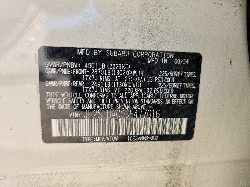 Продаж на аукціоні авто 2025 Subaru Forester, vin: JF2SLDAC0SH477016, номер лоту: 68103746