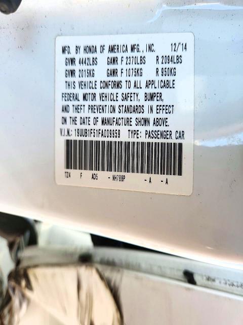 2015 Acura Tlx მანქანა იყიდება აუქციონზე, vin: 19UUB1F51FA009959, აუქციონის ნომერი: 72246846