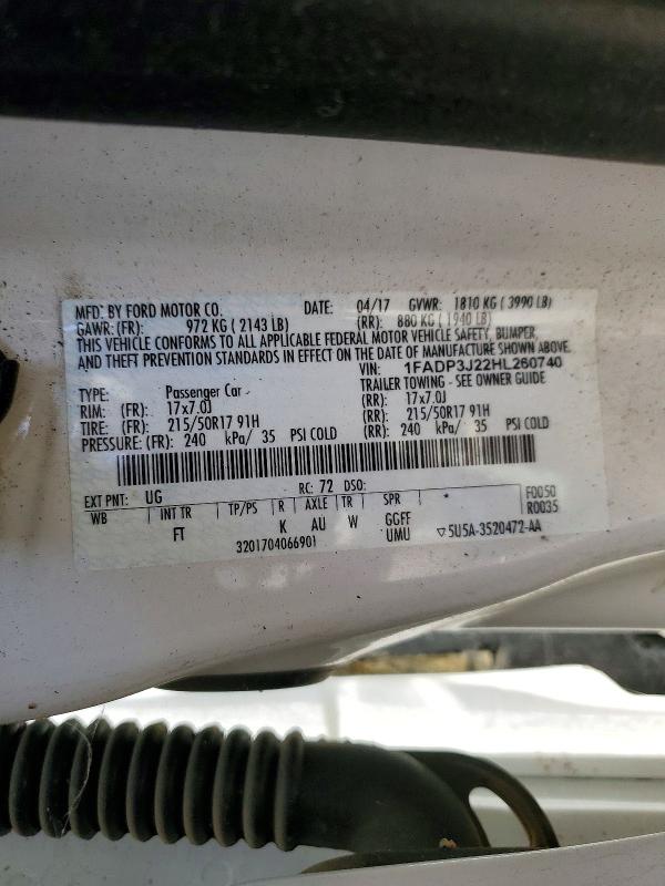 Продаж на аукціоні авто 2017 Ford Focus, vin: 1FADP3J22HL260740, номер лоту: 72743806
