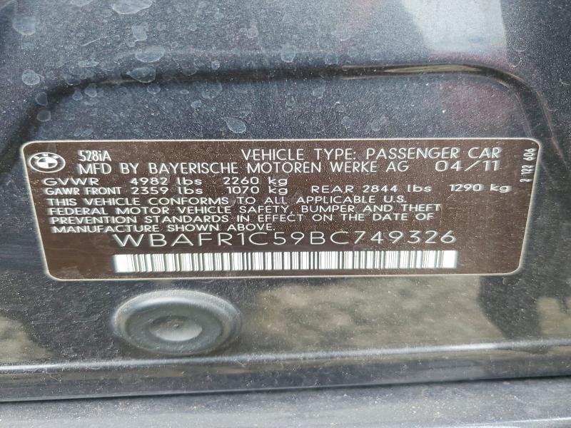 Продаж на аукціоні авто 2011 Bmw 528, vin: WBAFR1C59BC749326, номер лоту: 71224356