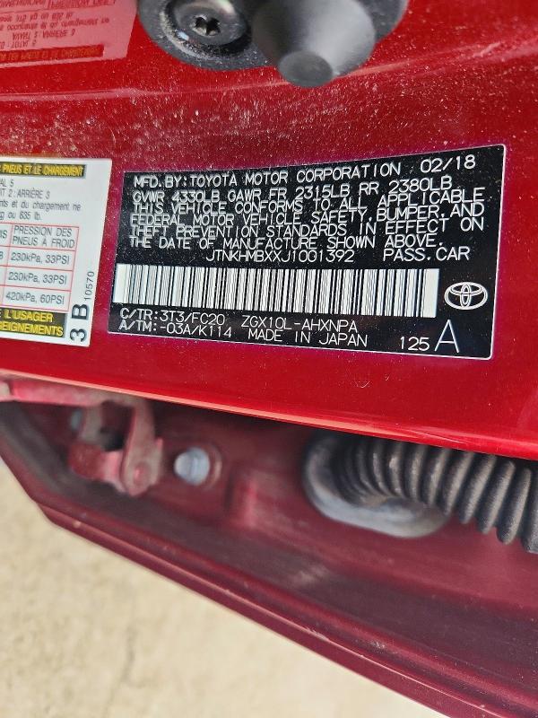 2018 Toyota C-hr მანქანა იყიდება აუქციონზე, vin: JTNKHMBXXJ1001392, აუქციონის ნომერი: 70761176