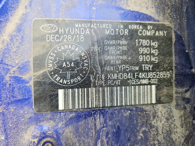 Продаж на аукціоні авто 2019 Hyundai Elantra, vin: KMHD84LF4KU852859, номер лоту: 71228636