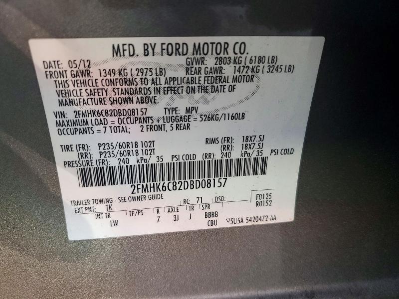 2013 Ford Flex მანქანა იყიდება აუქციონზე, vin: 2FMHK6C82DBD08157, აუქციონის ნომერი: 72706946