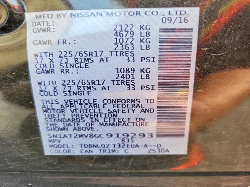 71562556 :رقم المزاد ، 5N1AT2MV8GC919293 vin ، 2016 Nissan Rogue مزاد بيع