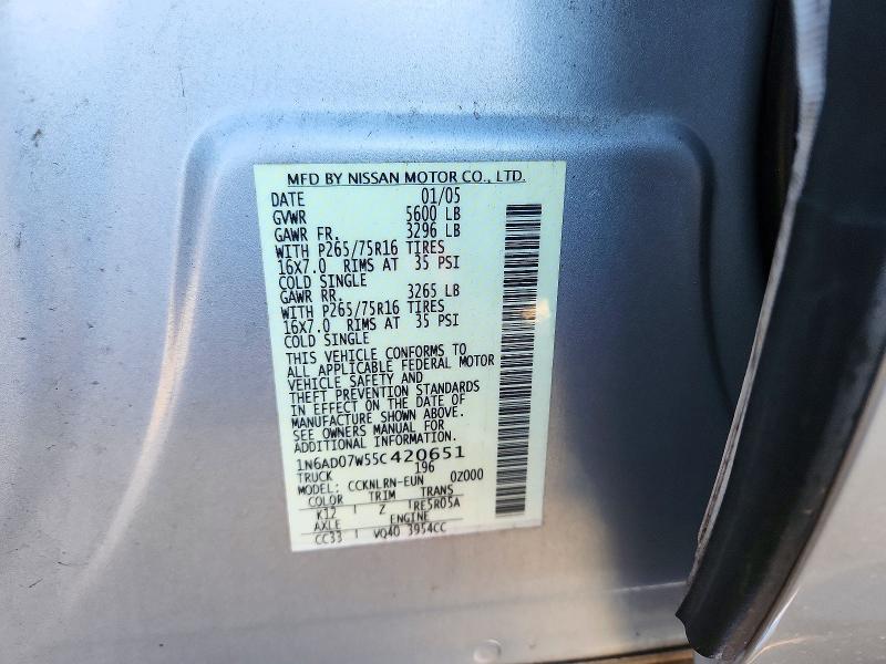 2005 Nissan Frontier მანქანა იყიდება აუქციონზე, vin: 1N6AD07W55C420651, აუქციონის ნომერი: 71248246