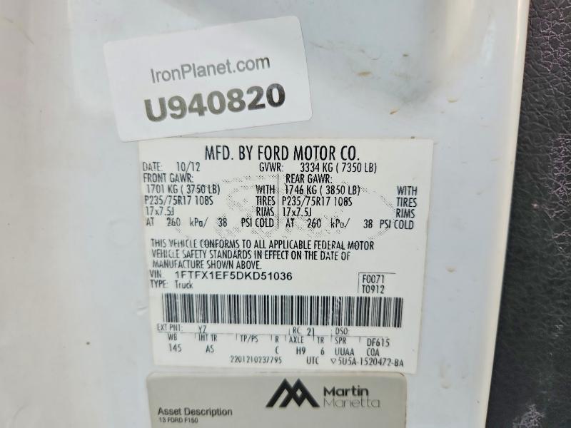 Продаж на аукціоні авто 2013 Ford F150, vin: 1FTFX1EF5DKD51036, номер лоту: 71913146