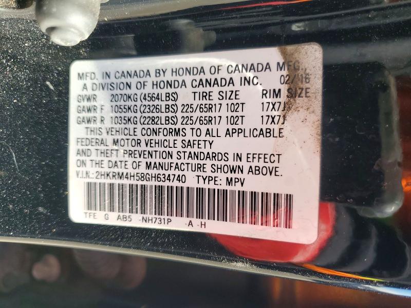 72175956 :رقم المزاد ، 2HKRM4H58GH634740 vin ، 2016 Honda Cr-v مزاد بيع