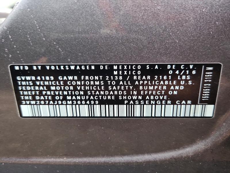 2016 Volkswagen Jetta მანქანა იყიდება აუქციონზე, vin: 3VW267AJ9GM366499, აუქციონის ნომერი: 71223246