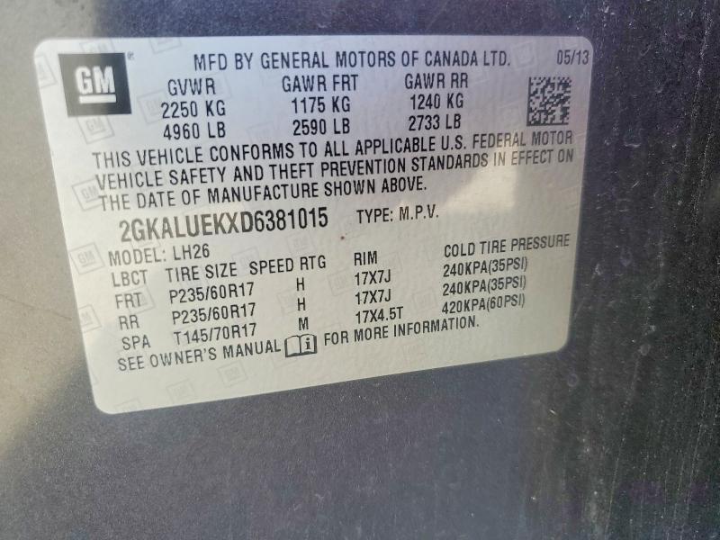 2013 Gmc Terrain მანქანა იყიდება აუქციონზე, vin: 2GKALUEKXD6381015, აუქციონის ნომერი: 71980316