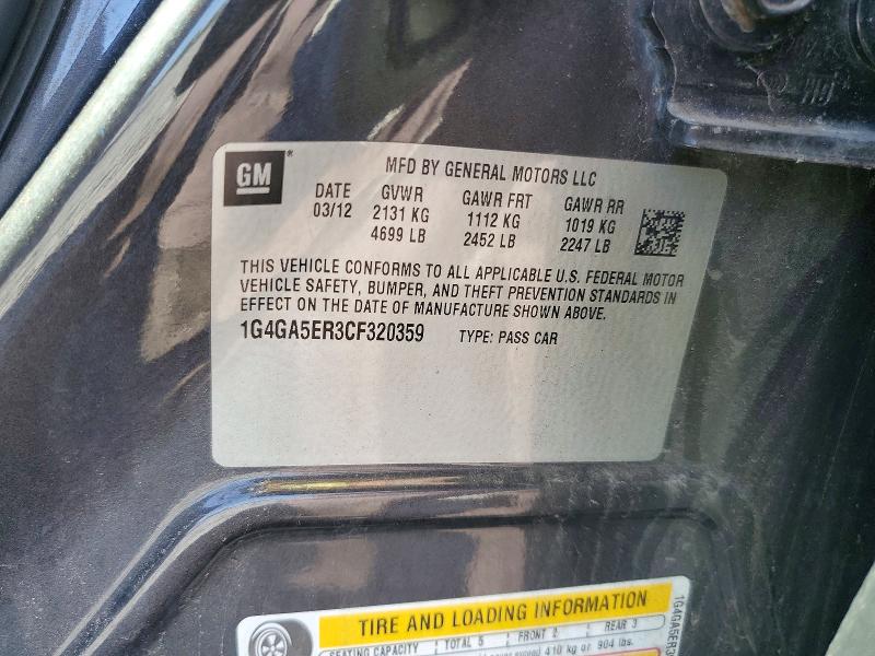 Aukcja sprzedaży 2012 Buick Lacrosse, vin: 1G4GA5ER3CF320359, numer aukcji: 71176306